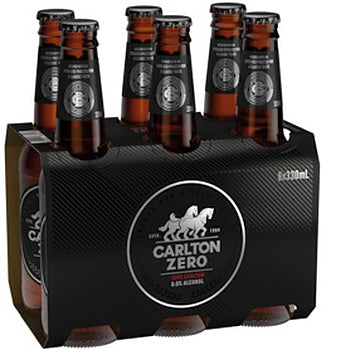 Carlton Zero Non Alcoholic Beer Bottles 330mL (6 Bottle Pack)