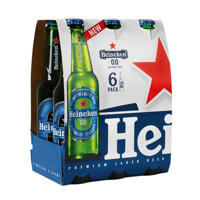 Heineken 0.0 Non Alcoholic Lager Bottles 330mL (6 Bottle Pack)