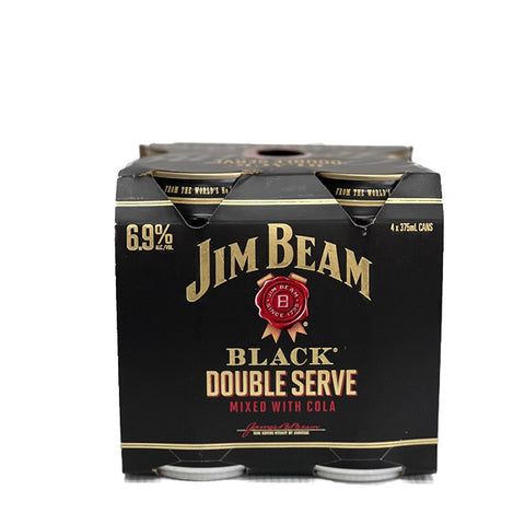 Jim Beam Black Double Serve Bourbon and Cola Cans 375mL  6.9% 4 Pack